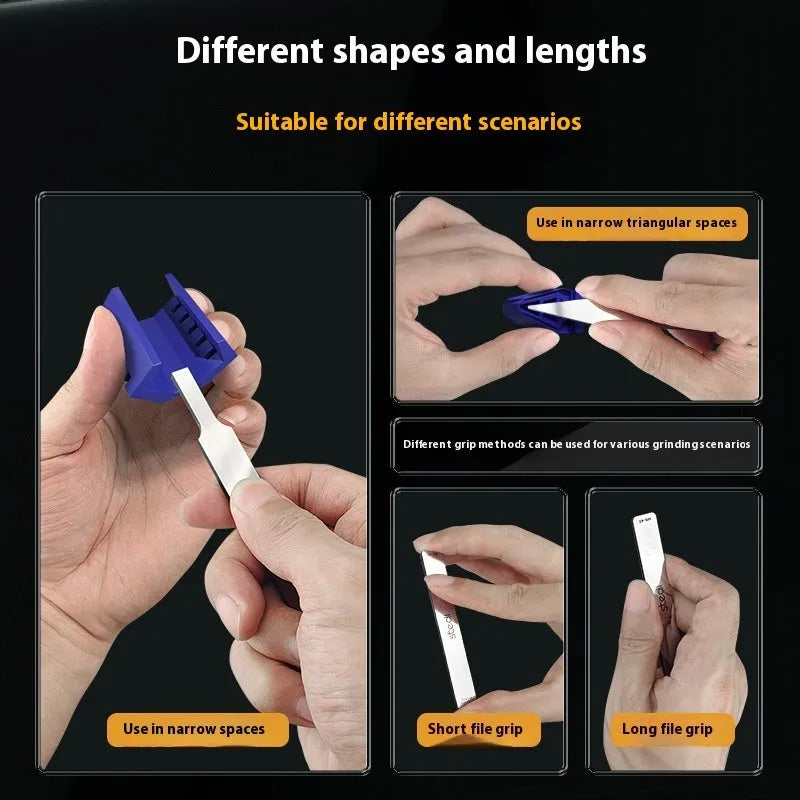 MS series glass file polishing tool set with fine, triangular, long, and short files