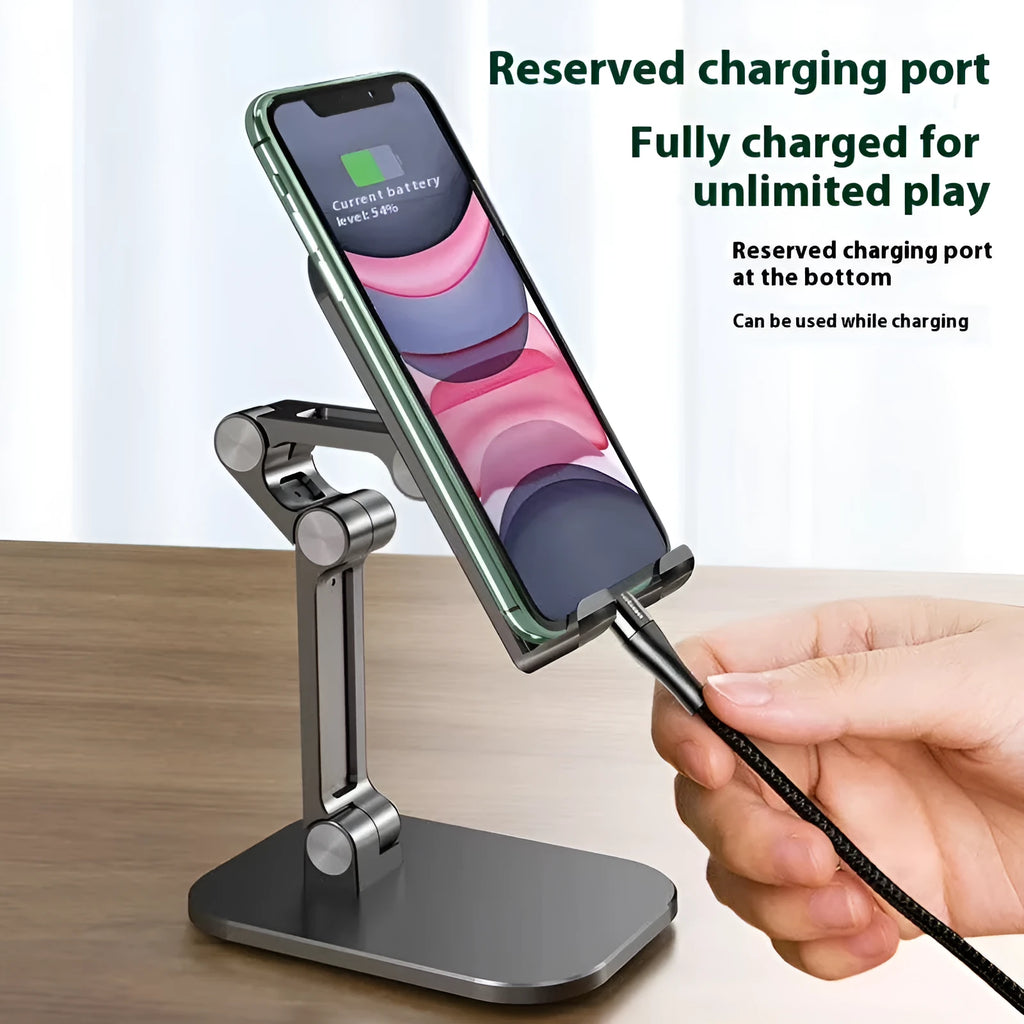 Universal metal folding phone holder in black, white or green with 360 rotating bracket for desktop, car or computer
