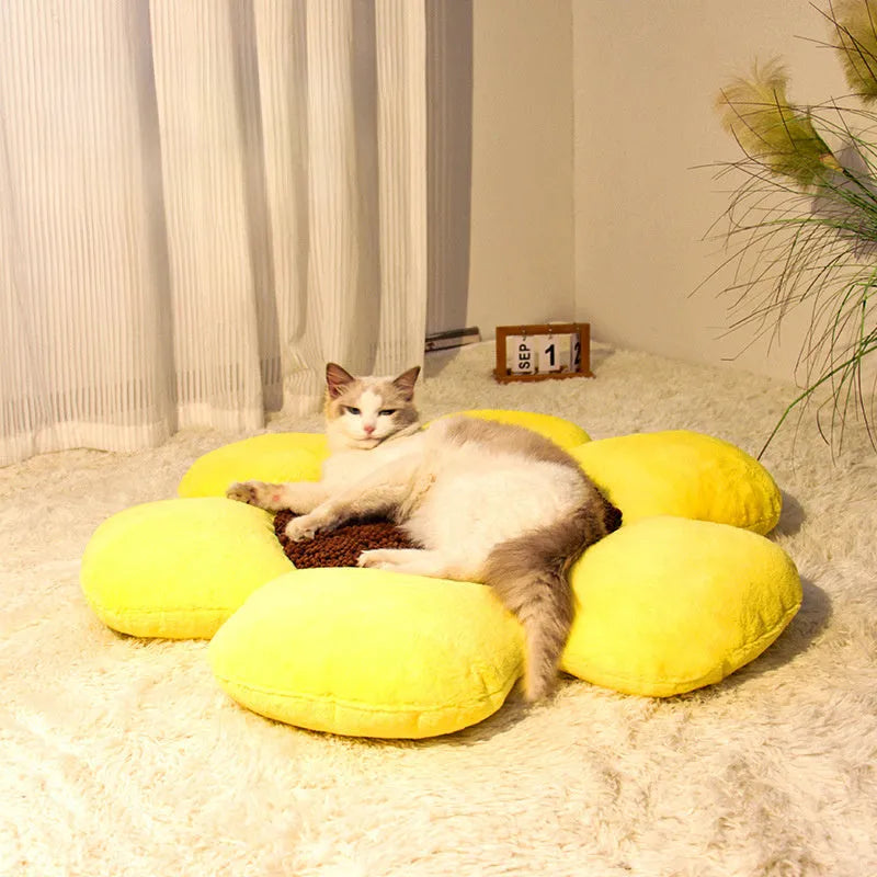 85cm round flower-shaped blue pet nest cat bed with plush material