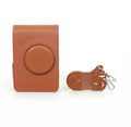 Portable retro PU leather camera storage shoulder bag with curved strap in silver texture finish