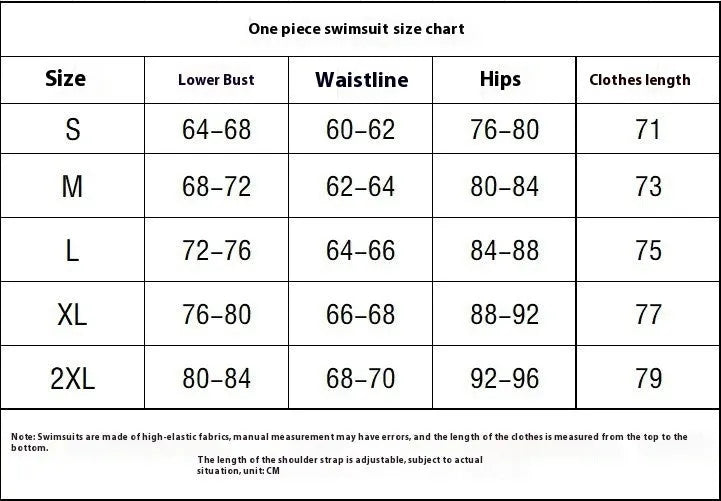 Solid colour one-piece swimsuit for swimming and wading sports, available in multiple sizes.