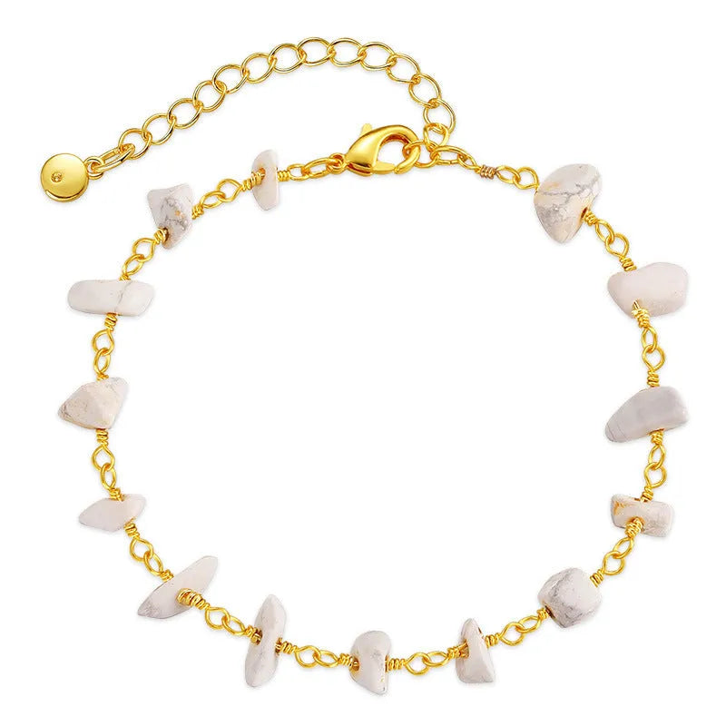 Women's geometry-shaped crystal bracelet with irregular natural gravel turquoise stones on 18K copper