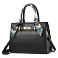 Fashion women's large capacity shoulder bag in PU with matching scarf, horizontal square shape