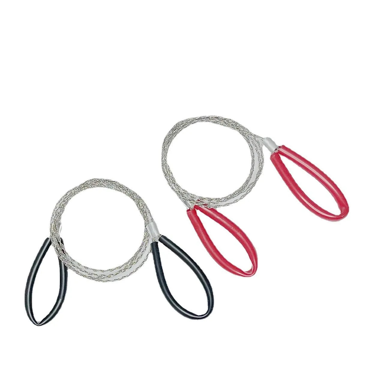 Black and red outdoor survival wire saw with leather case showing 600mm German stainless steel four-strand blade