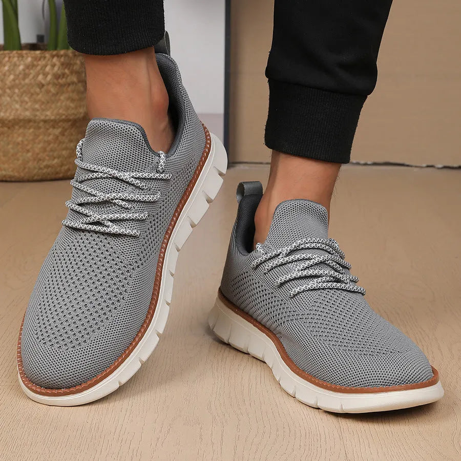 Men's grey and black mesh fabric casual sneaker with round toe design
