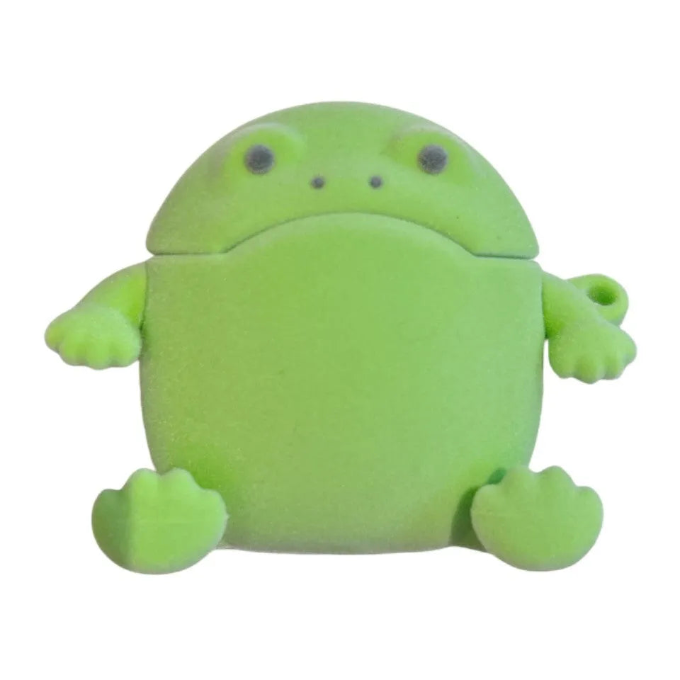 Flocking frog TPU protective case for AirPods with lanyard, embossed cartoon design, fits multiple generations