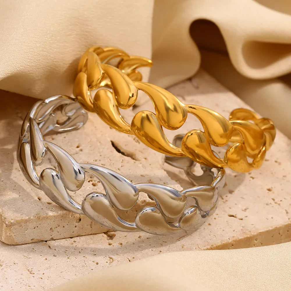 Stainless steel water drop hollow bracelet in electroplated gold finish