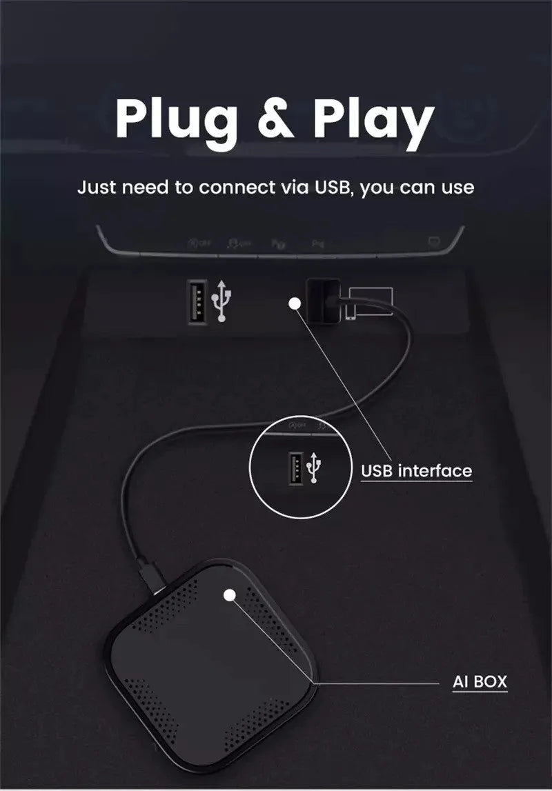 Black plastic CarPlay Box TBOX measuring 79mm with installation accessories for car DVD system upgrades