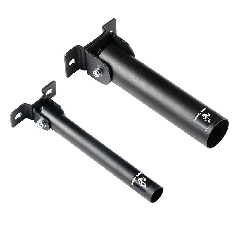 Wall-mounted steel barbell storage rack with 25 vertical tubes.