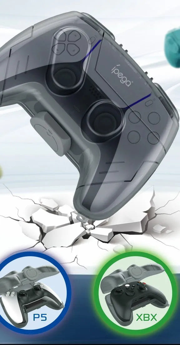 Transparent grey hard plastic game controller storage case showing inside space for controller