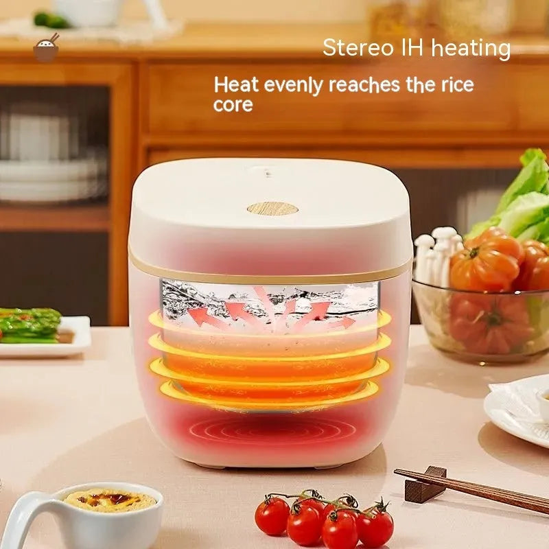 White intelligent multi-function rice cooker with 3L capacity and black inner pot on kitchen counter