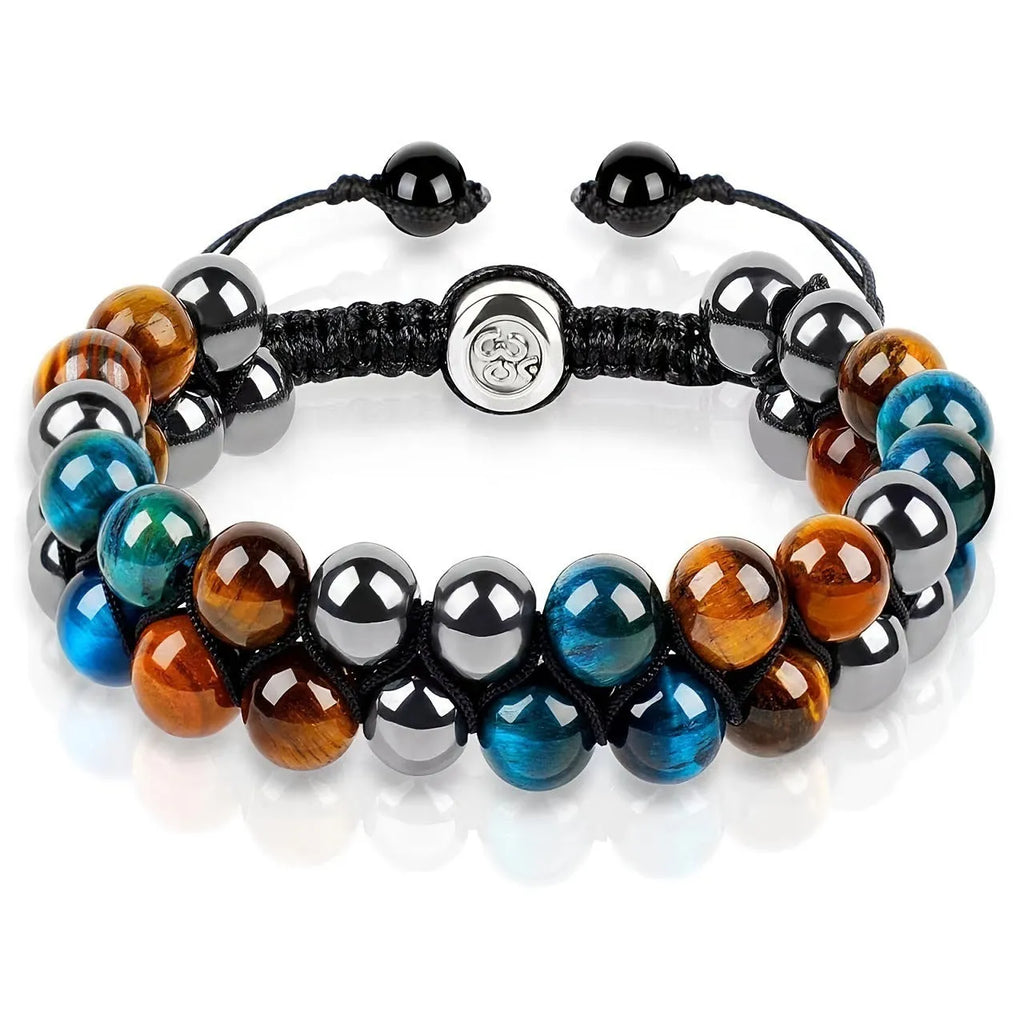 Men's unisex bracelet with tiger eye stone and volcanic rock beads in multiple colour combinations