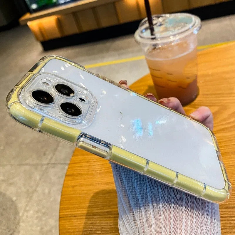 Transparent TPU phone case with coloured border for iPhone 16, 16 Pro, 16 Pro Max, and 16 Plus