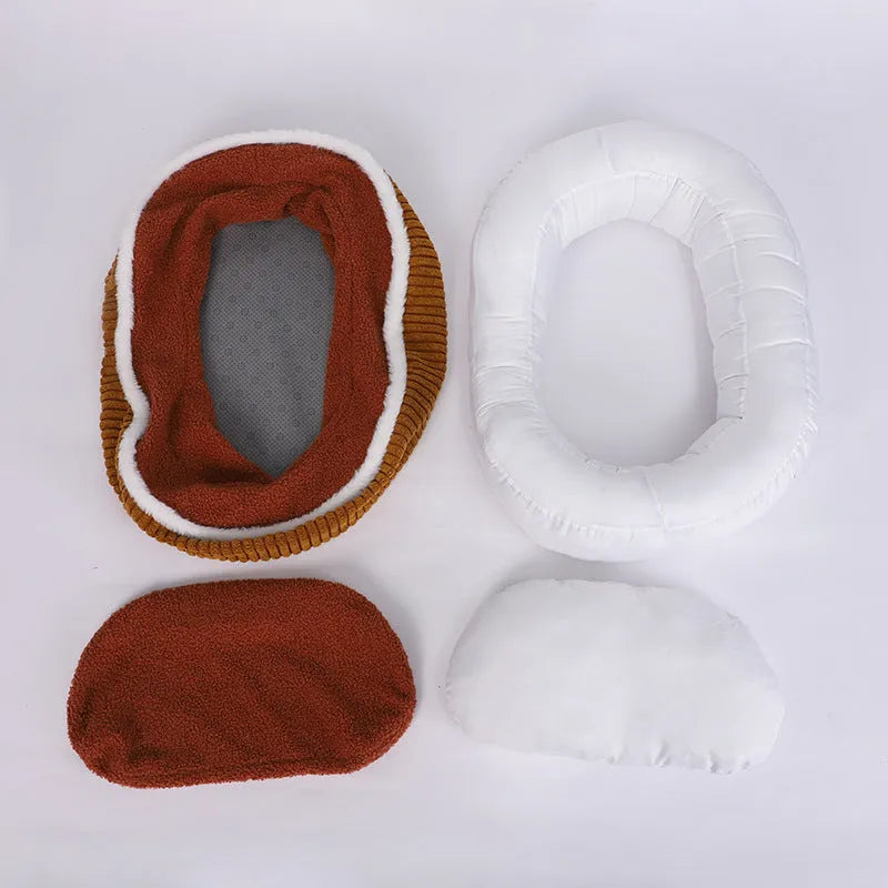 Thick plush detachable pet bed cushion in wathet colour on floor