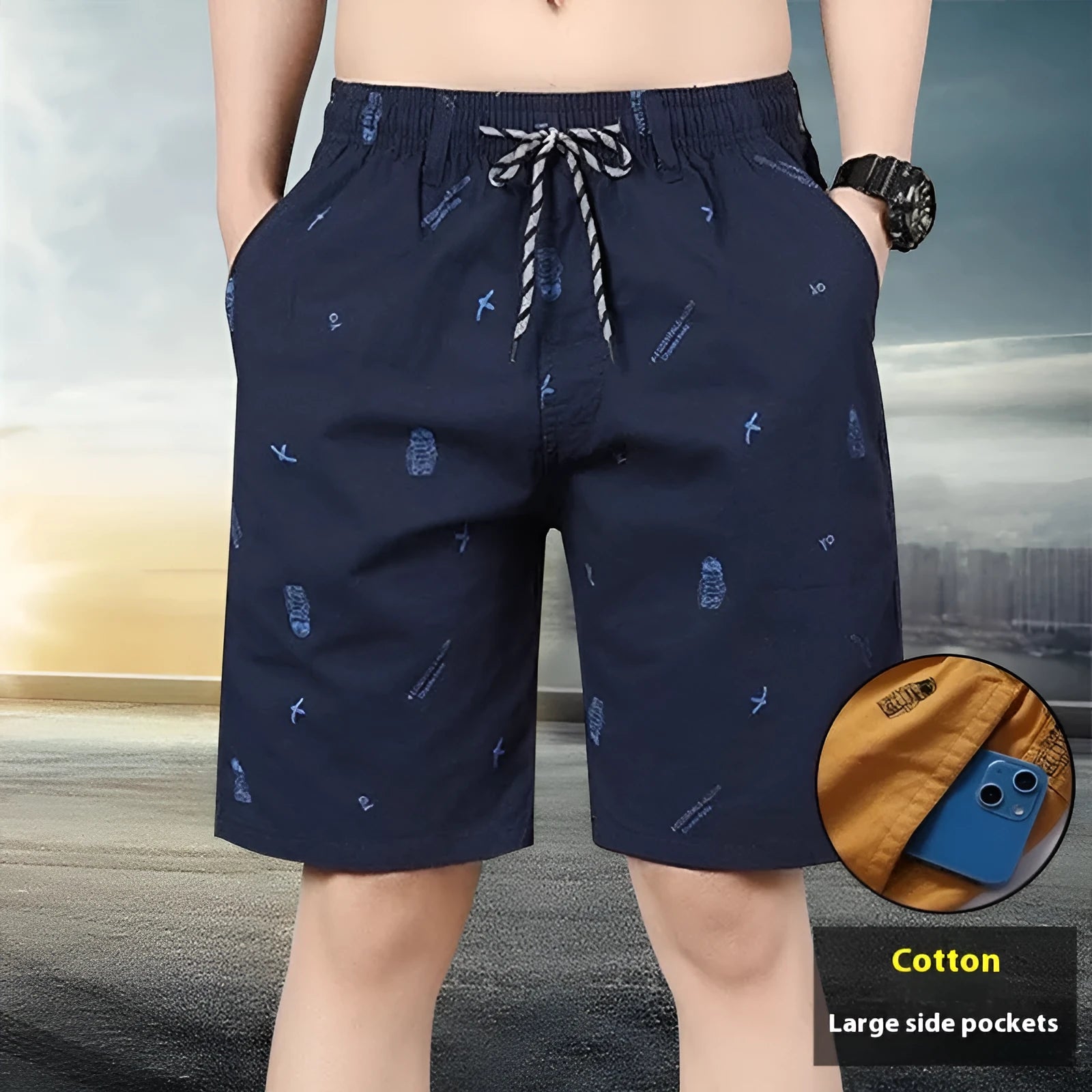 Army green loose cotton cropped pants with elasticated waist on a hanger.
