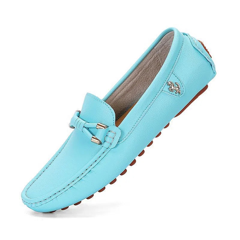 Plus-size men's loafer-style moccasins in black with open toe, second-layer cowhide upper, and low heel