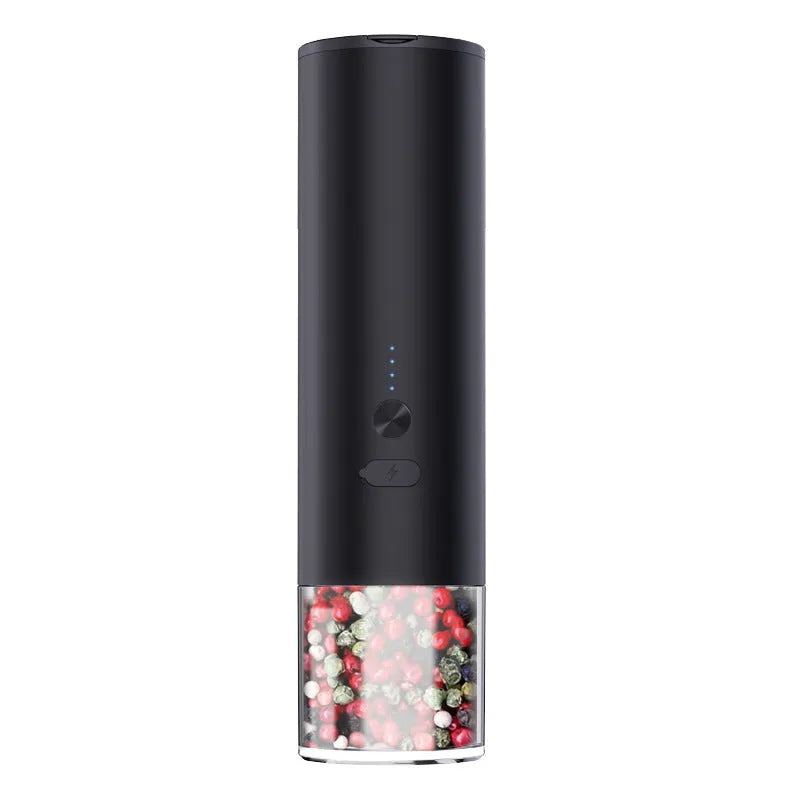 USB rechargeable electric salt and pepper grinder with LED light and clear glass jar