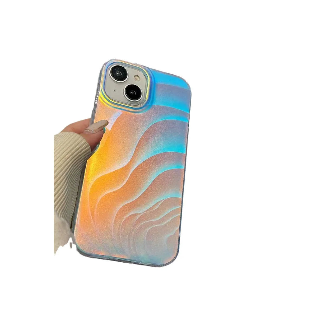 Aurora laser iPhone case in vortex pattern with three-dimensional wave design, frosted acrylic anti-fall cover for Apple models