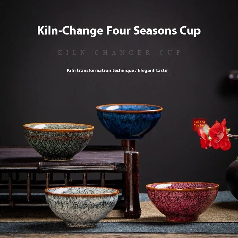 Four ceramic tea cups in a light colour finish arranged in a gift box, new Chinese style design