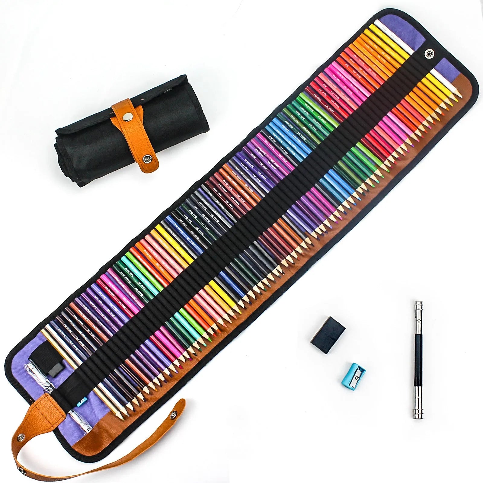 Set of 50 wooden coloured pencils for oily painting in basswood storage case with sharpener