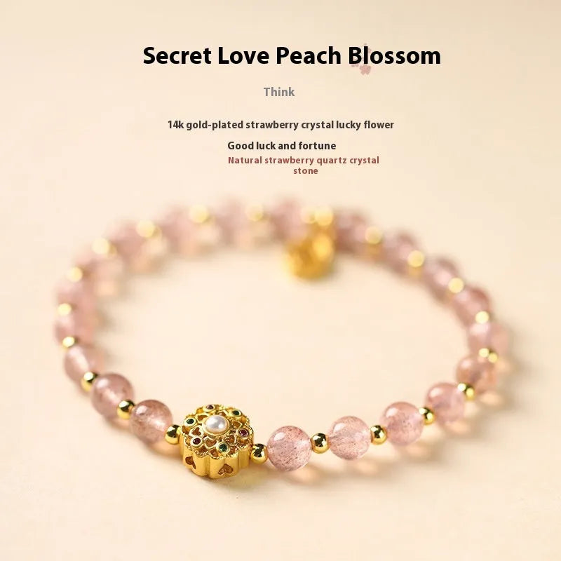 Gray moonstone crystal bracelet hand-woven with peach blossom strawberry quartz and pink sunstone 6mm beads