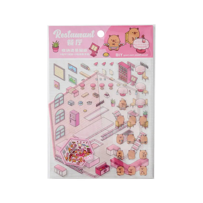 Capabala pre-cut themed sticker sheet showing eight colour variations on a 190x125mm PET sheet.