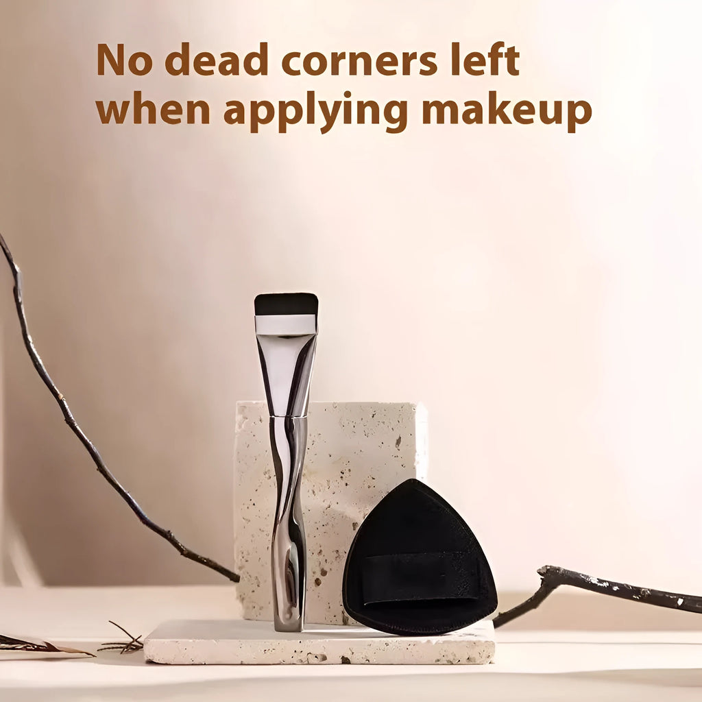 Spiral powder foundation brush with artificial fibre bristles and long plastic handle