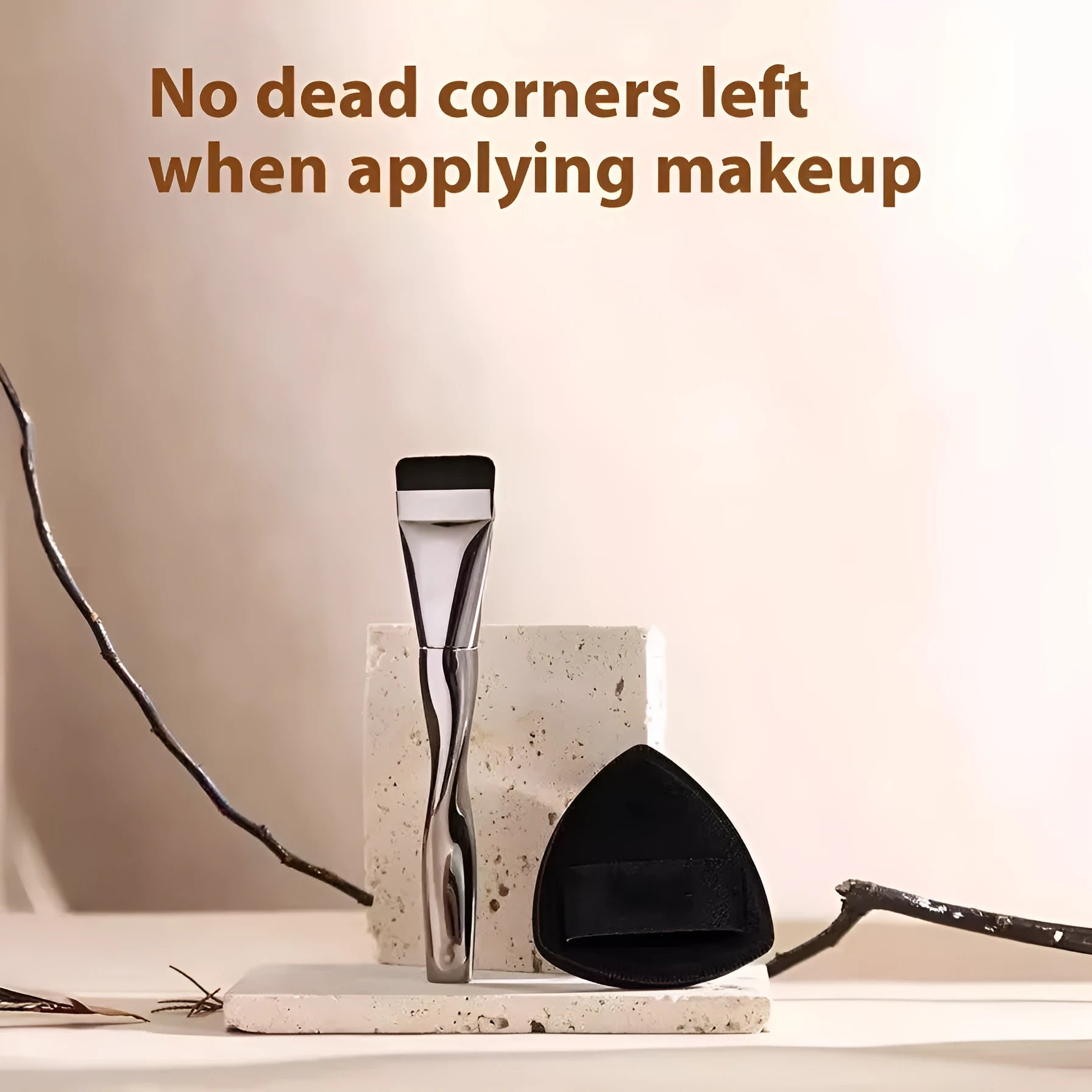 Spiral powder foundation brush with artificial fibre bristles and long plastic handle