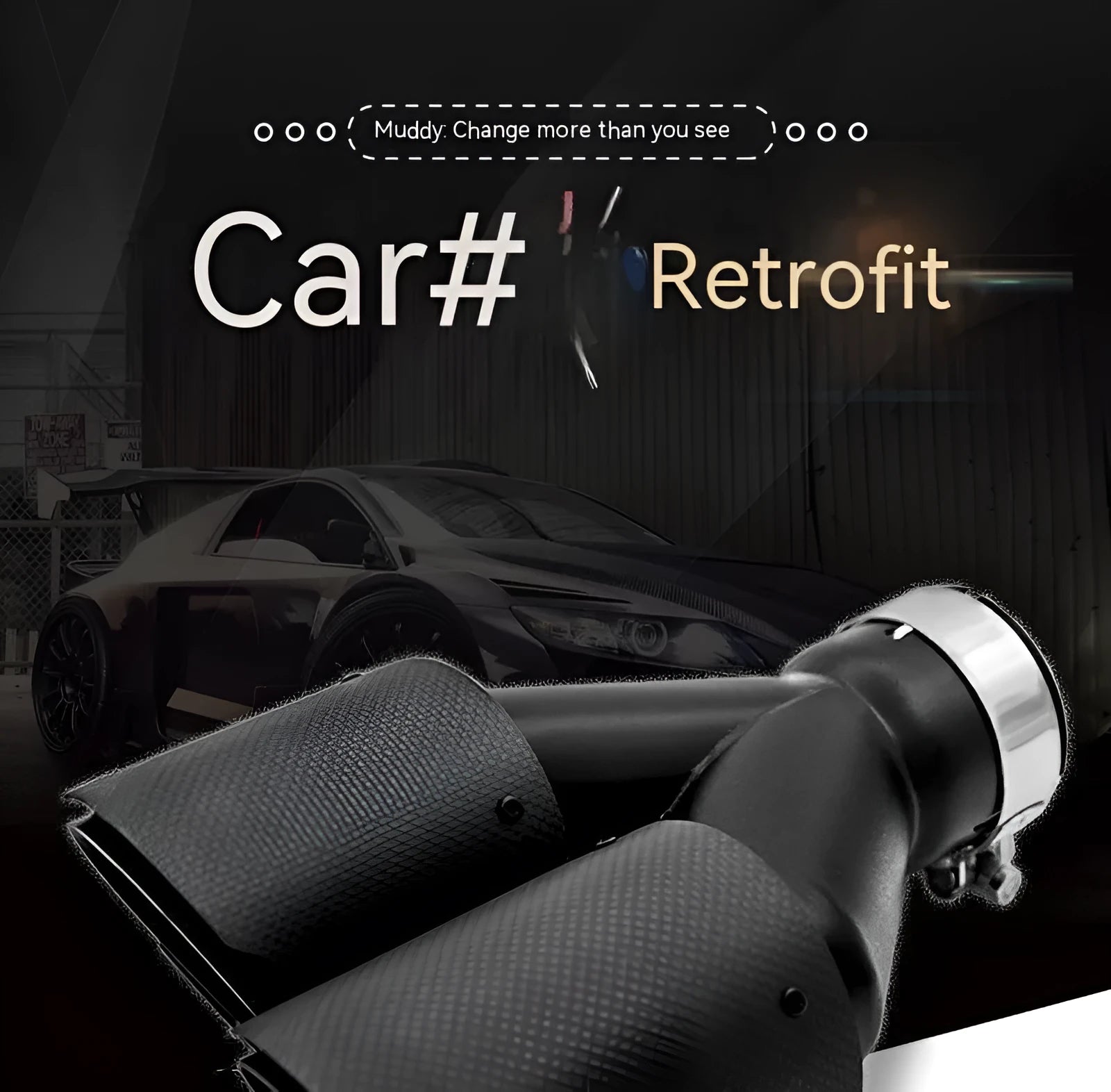 Black carbon fibre car exhaust pipe with dual outlet design showing 250mm length
