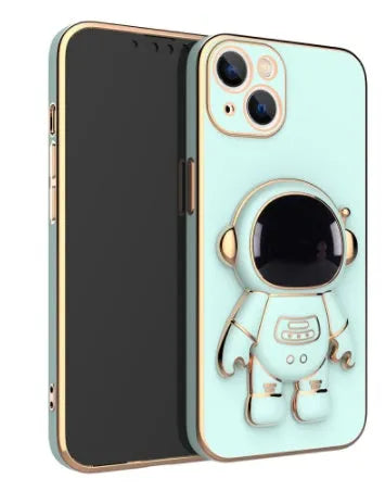 3D astronaut TPU phone case with electroplating and built-in kickstand, available for iPhone models