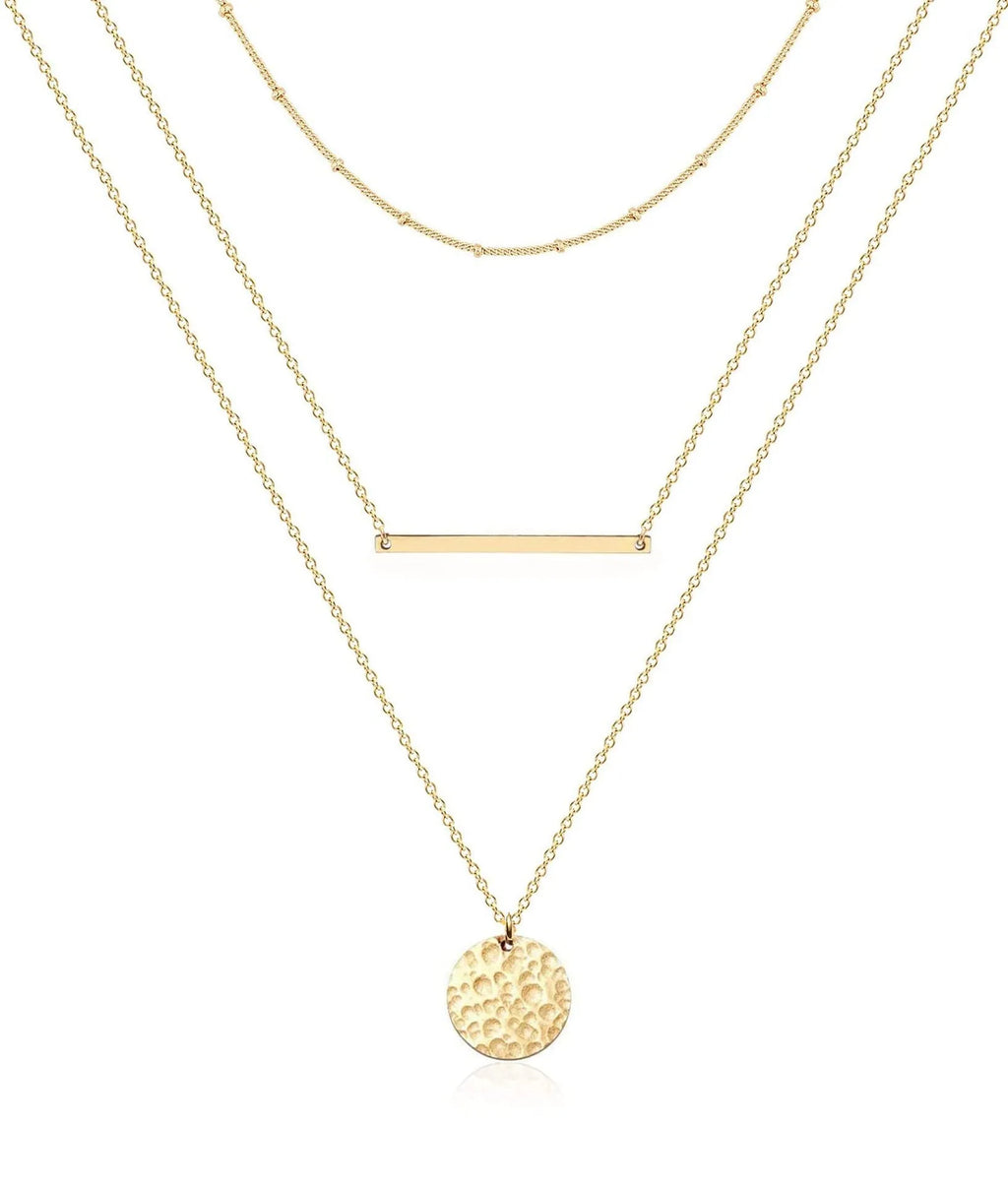 Women's multilayer geometric fashion necklace copper electroplated original design U-shaped pendant 19 colour styles adjustable chain
