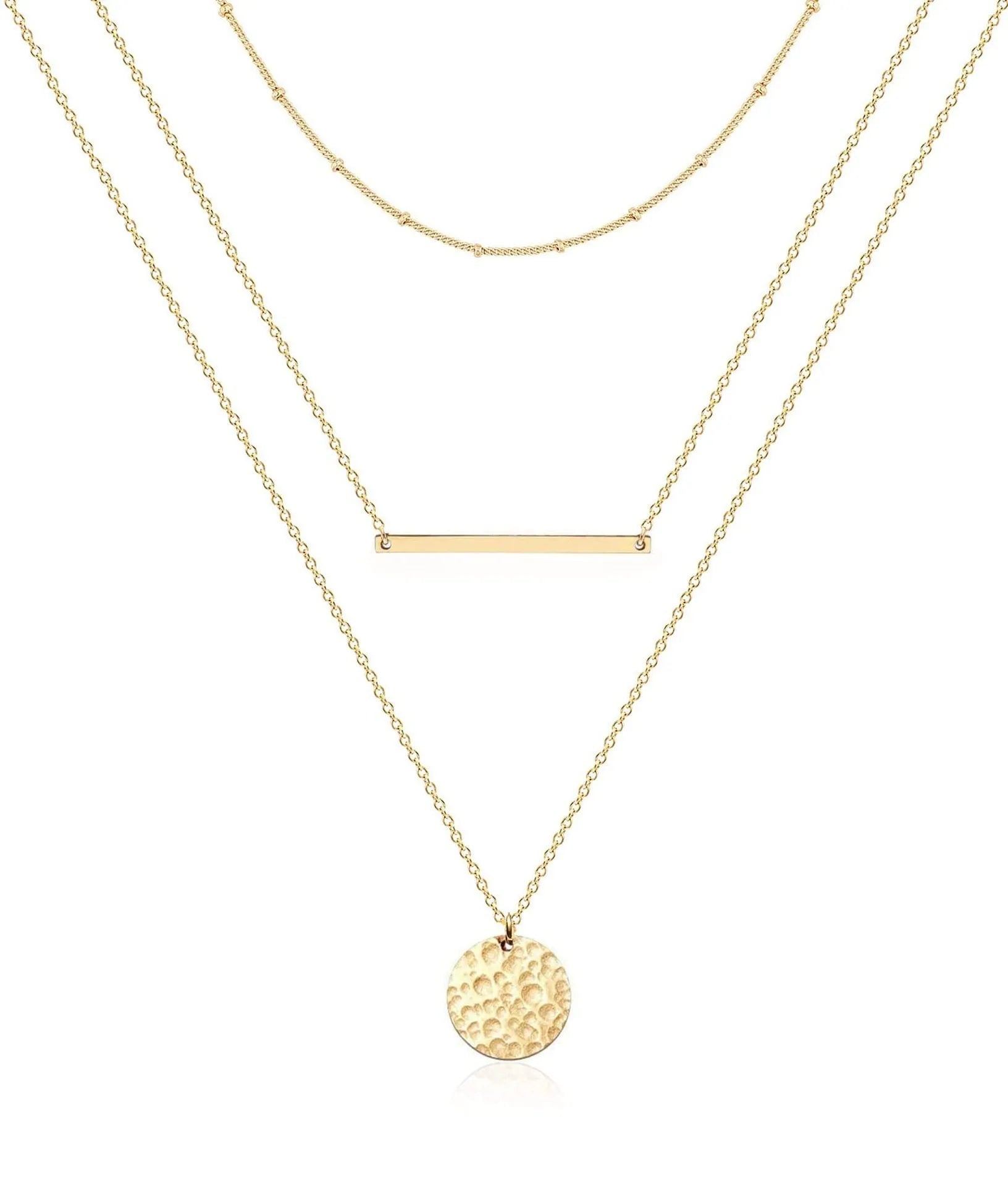Women's multilayer geometric fashion necklace copper electroplated original design U-shaped pendant 19 colour styles adjustable chain