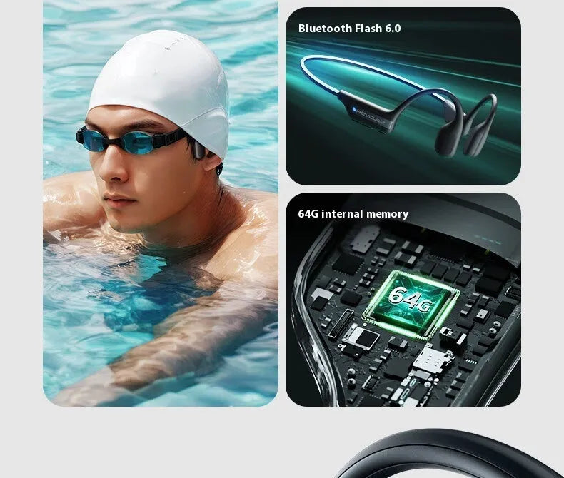 Classic Black sports neck hanging waterproof bone conduction Bluetooth earphones on running trail