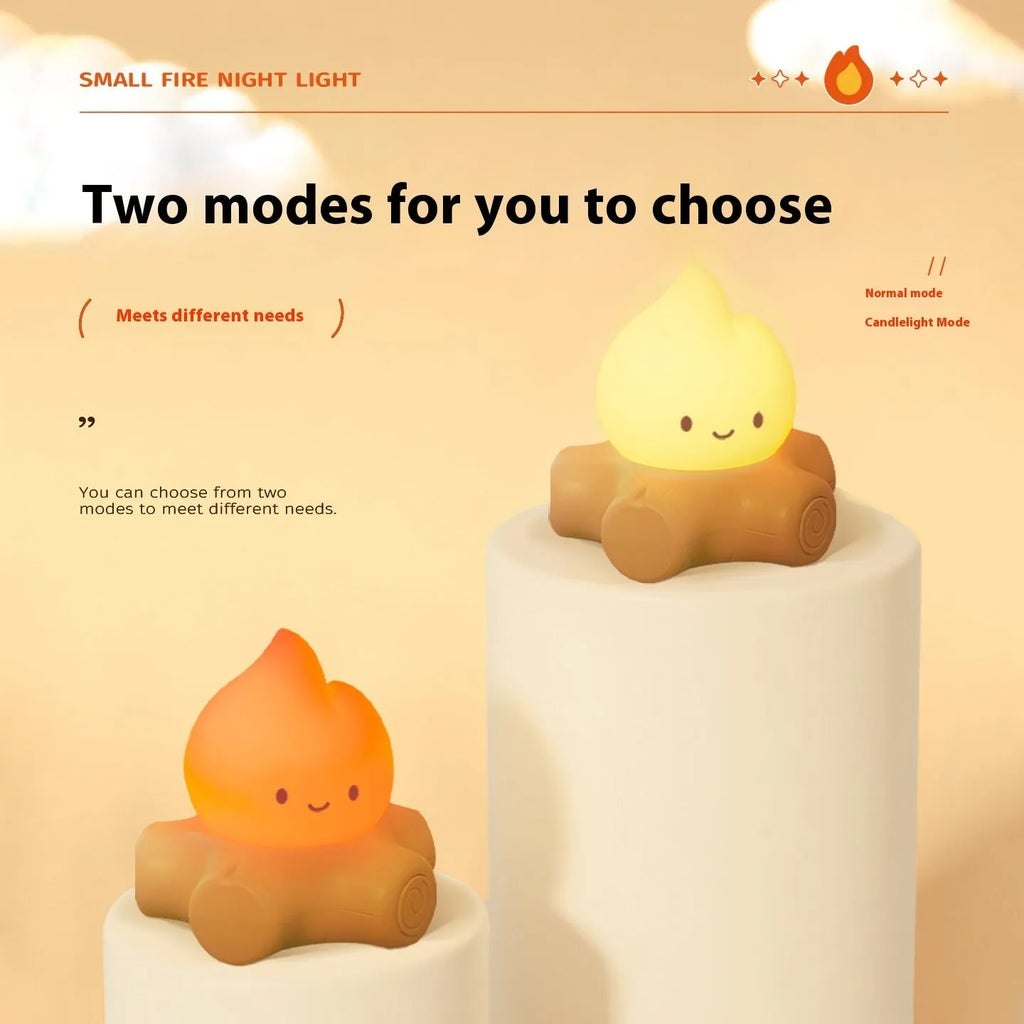 Small cartoon fire pile silicone night lamp with ABS shade showing yellow illumination