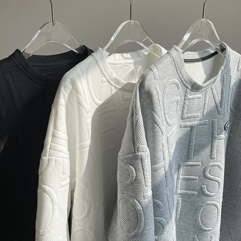 Men's loose fit t-shirt with raised letter print in grey colour, short sleeves, pullover style