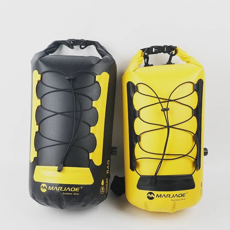 Yellow and black 20L waterproof PVC backpack with dry-wet separation compartments for outdoor activities