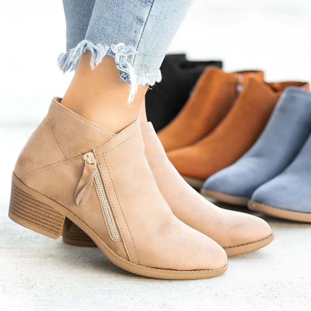 Dr Martens women's suede boots with side zip closure in blue, black, beige or orange colours