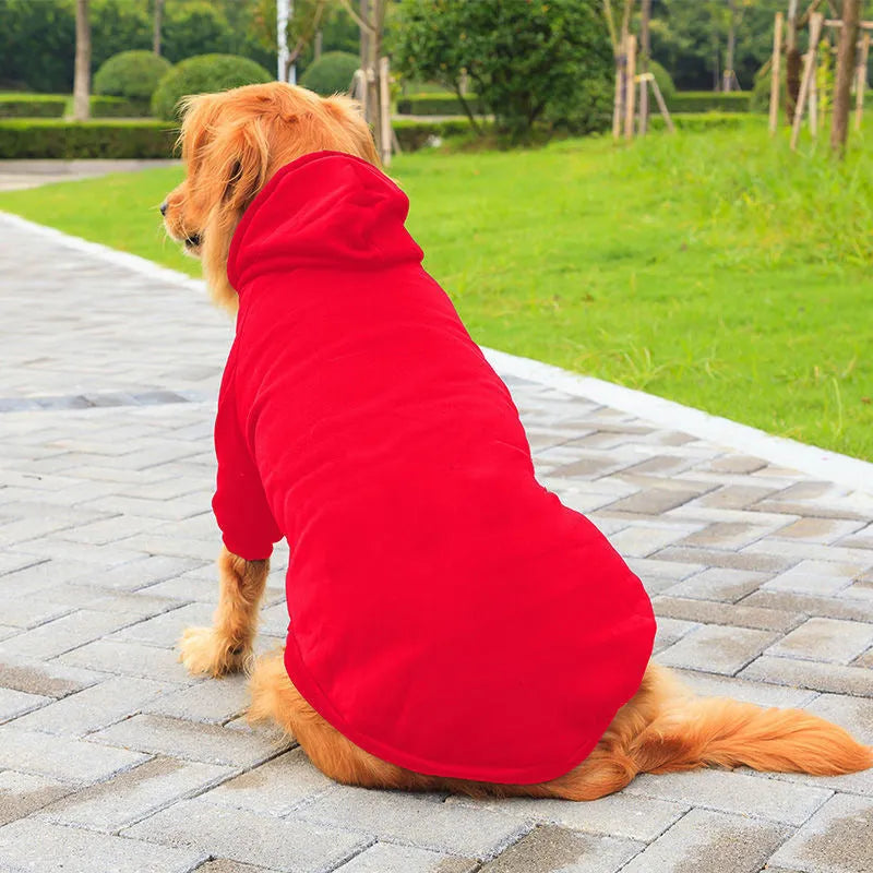 Solid colour polyester dog sweater in blue, black, red, gray or pink, sizes XS to 9XL, back length 16cm to 75cm.
