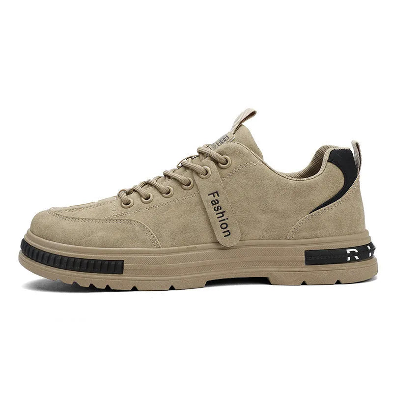 Men's black lace-up casual sneakers with artificial PU upper and rubber sole, flat heel, round toe