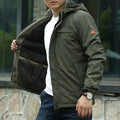 Men's waterproof breathable jacket with fleece lining, corduroy fabric, loose cut, solid colour, sizes M to 5XL.