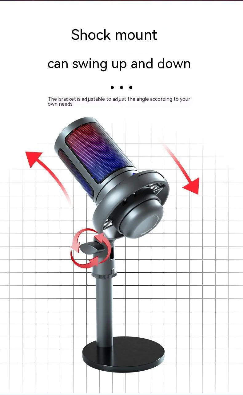 Condenser microphone with RGB lighting in black, white or pink for computer streaming