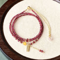 Wine red garnet three circle bracelet and necklace set with 2.5mm beads