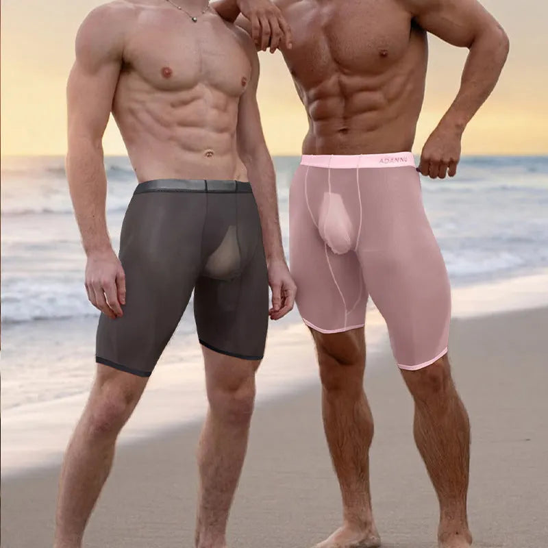 Men's mesh shorts in black colour showing seamless knitted construction and hip support design