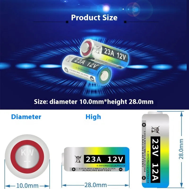 12V alkaline battery 23A 27A for roller shutter door doorbell 10x28mm cylindrical cell
