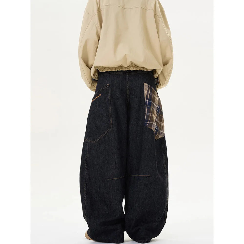 Women's loose retro straight-leg casual trousers in a red plaid pattern, made from cotton.