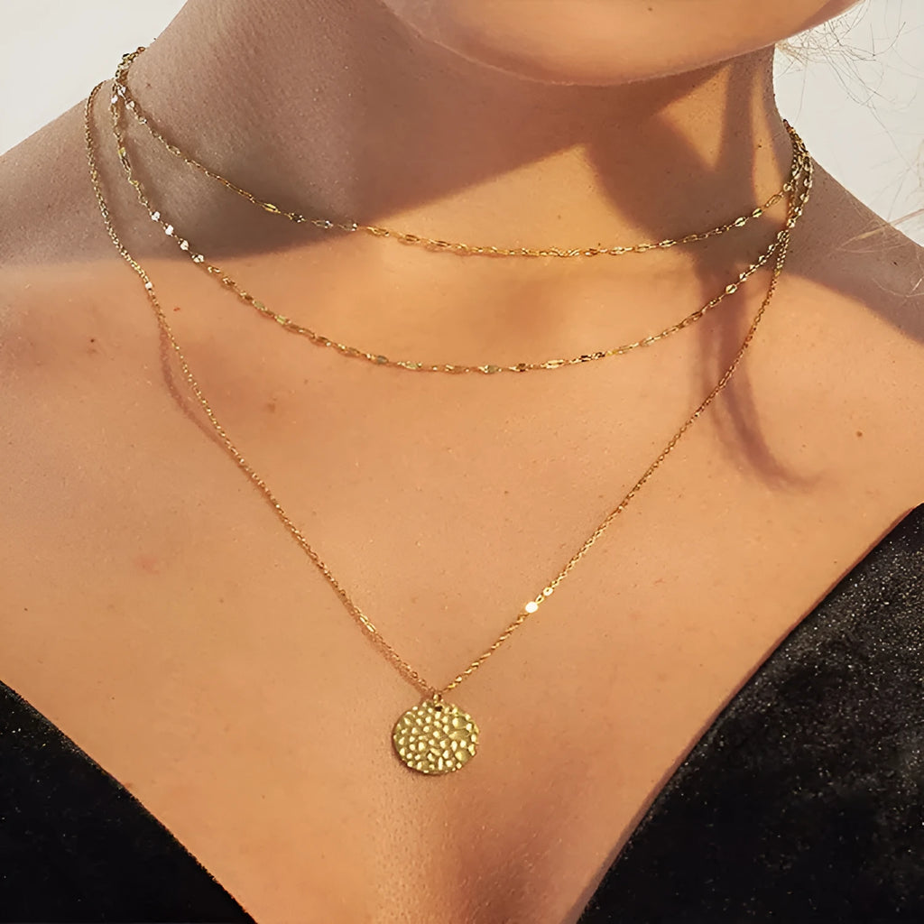 Women's multilayer geometric fashion necklace copper electroplated original design U-shaped pendant 19 colour styles adjustable chain