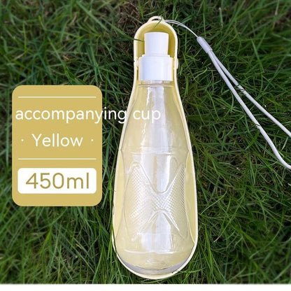 Portable outdoor dog water bottle with large 550ml capacity, available in various colors including lake blue, pink, and gray.