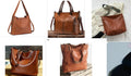 Black polyester ladies shoulder bag with detachable strap shown open, revealing interior organisational pockets.