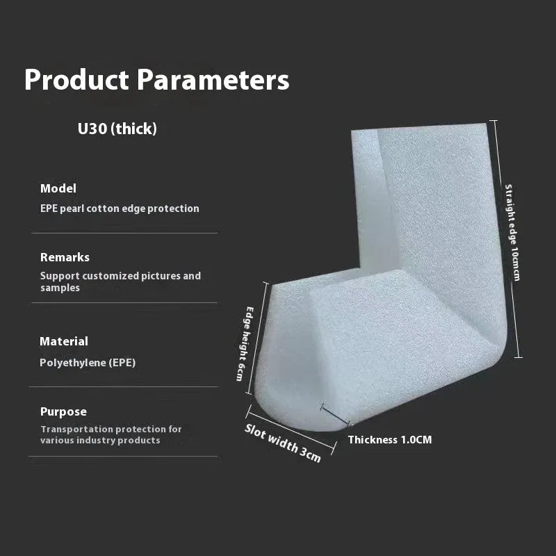 EPE pearl cotton foam furniture and door corner protectors, U10 style with 10mm slot, pack of 800 pieces.