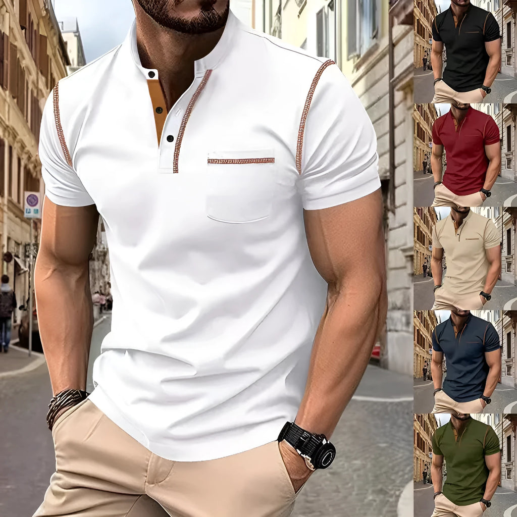 Men's short-sleeved polo shirt in solid colour, quick-dry polyester, slim fit